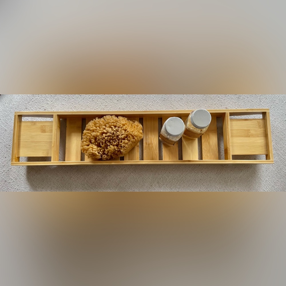 NATURAL BAMBOO BATH TRAY TUB TRAY WITH COMPARTMENTS - Picture 3 of 10